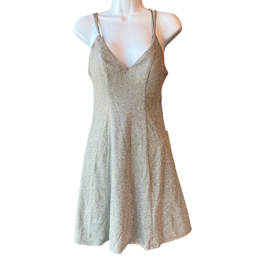 Sequin Hearts Fit & Flare Party Dress Spaghetti Strap Silver Glitter Size 3 NWT